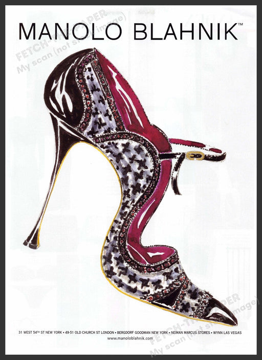 Manolo Blahnik 2010s Print Advertisement 2012 Shoe Illustration Fetch-the-Paper
