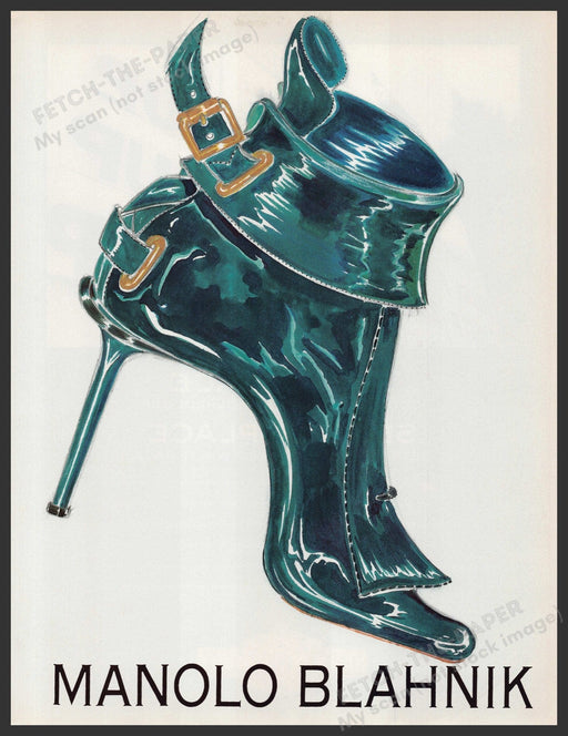 Manolo Blahnik Shoes 2000s Print Advertisement Ad 2003 Illustration Fetch-the-Paper