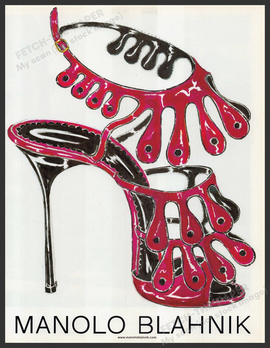 Manolo Blahnik Shoes 2000s Print Advertisement Ad 2009 Illustration Red Fetch-the-Paper