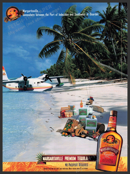 Margaritaville Premium Tequila Airplane Beach 2000s Print Ad Margaritaville