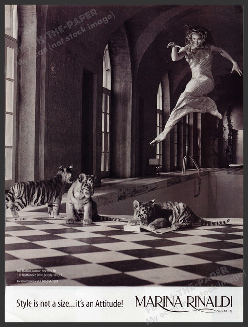 Marina Rinaldi Clothing 1990s Print Advertisement Ad 1999 Baby Tigers Leaping Fetch the Paper!