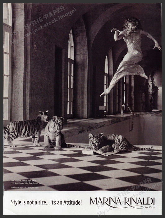 Marina Rinaldi Clothing 1990s Print Advertisement Ad 1999 Baby Tigers Leaping Fetch the Paper!