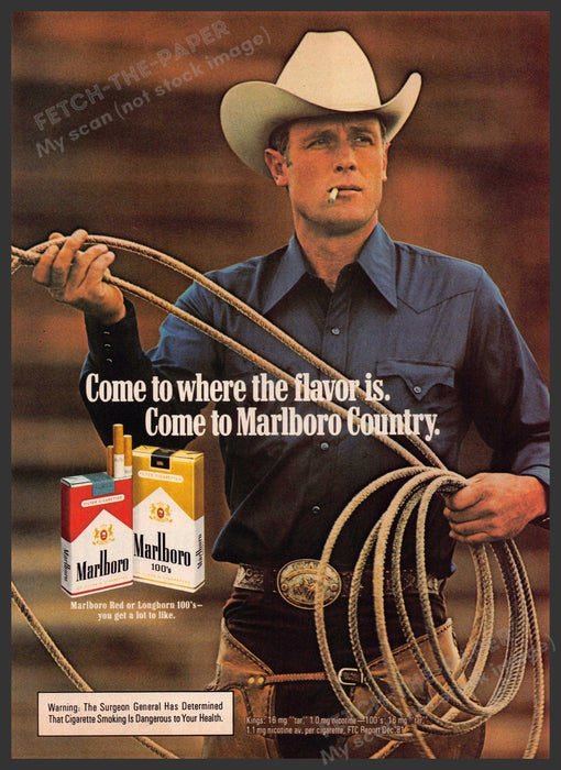 Marlboro 1980s Print Advertisement 1982 Man Rope Blue Shirt Fetch-the-Paper