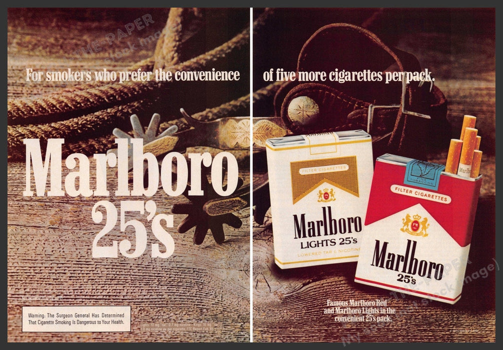 Marlboro 25's 1980s Print Advertisement (2 pages) 1985 Cowboy Spurs Marlboro
