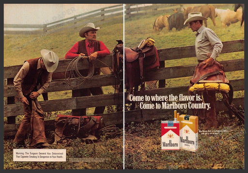 Marlboro Cigarettes 1980s Print Advertisement (2 page Centerfold) 1983 All 3 Men Fetch-the-Paper