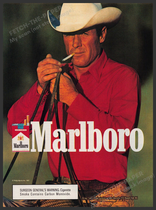 Marlboro Cigarettes Red Shirt 1980s Print Advertisement Ad 1987 Man Cave Fetch-the-Paper