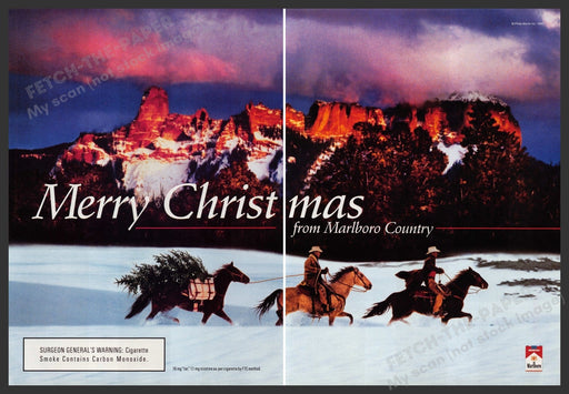 Marlboro Country Cigarettes 1990s Print Advertisement Ad (2 pgs) 1995 Christmas Fetch the Paper!
