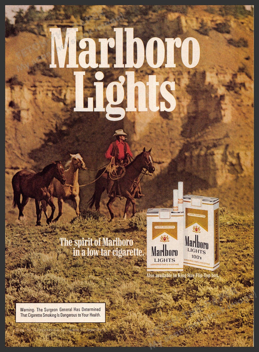 Marlboro Lights 1980s Print Advertisement 1982 Leading Two Horses Fetch-the-Paper