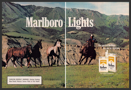 Marlboro Lights 1980s Print Advertisement (2 pg) 1987 Mountains Cowboy Round-up Marlboro Lights