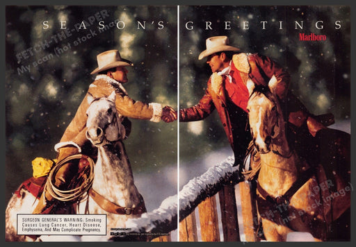 Marlboro "Season's Greetings" 2000s Print Advertisement (2 page) 2000 Snow Fetch-the-Paper