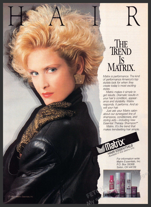 Matrix 1980s Print Advertisement 1987 Blonde Dramatic Hair (Not the product) Matrix