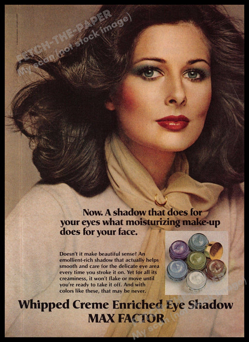 Max Factor 1970s Magazine Print Ad 1975 Eye Shadow Whipped Creme Brunette Eyes Max Factor
