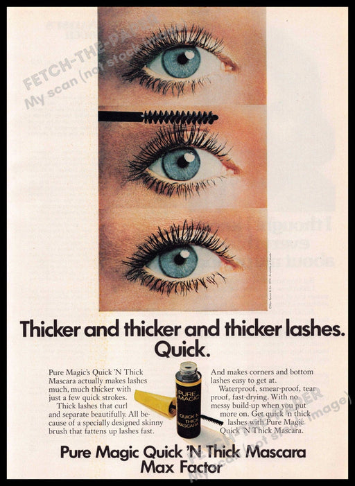 Max Factor 1970s Magazine Print Advertisement 1976 Pure Magic Quick 'n Thick Max Factor