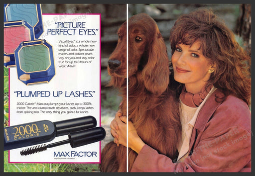 Max Factor 1990s Print Advertisement (2 pg) 1990 Jaclyn Smith Irish Setter Dog Max Factor