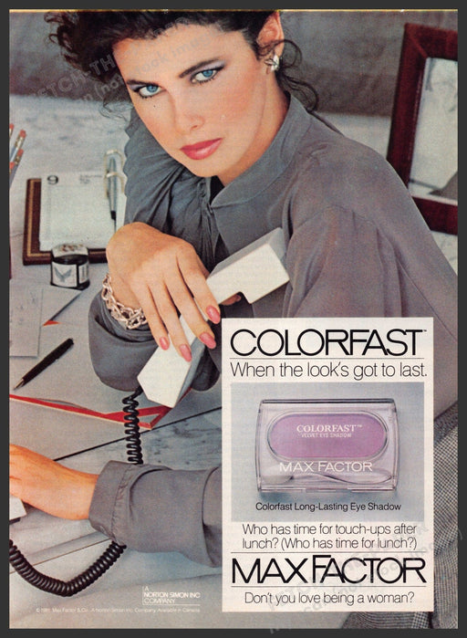 Max Factor Colorfast 1980s Print Advertisement 1982 Retro Telephone Max Factor