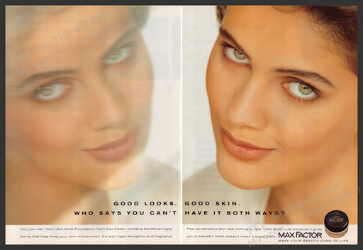 Max Factor Cosmetics Ultra Moist Skin 1990s Print Advertisement (2 pages) 1992 Fetch-the-Paper