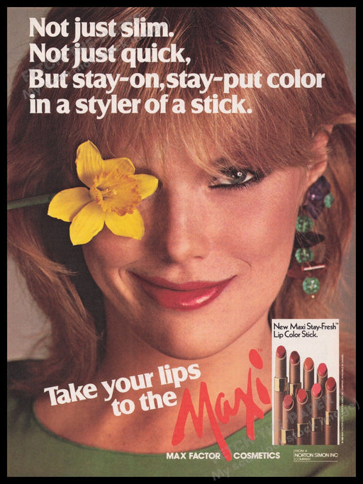 Max Factor "Take your lips to the Maxi" 1980s Print Advertisement Ad 1980 Fetch the Paper!