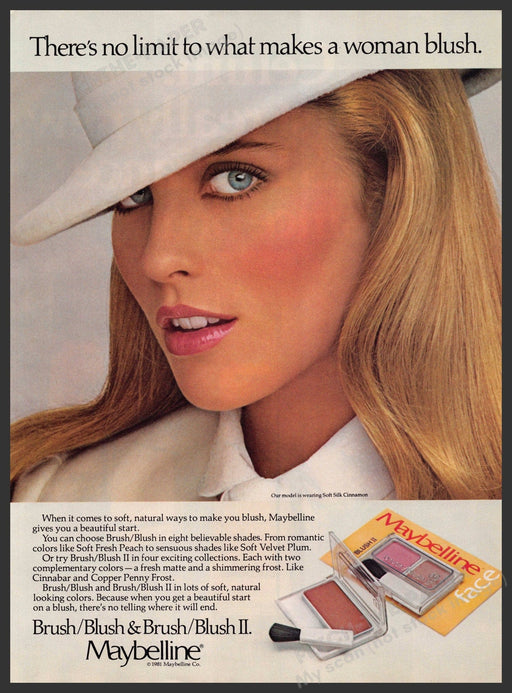 Maybelline 1980s Print Advertisement 1981 Blush Brush II No Limits Fetch-the-Paper