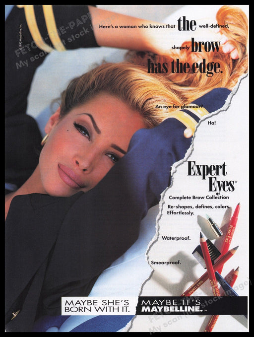 Maybelline Christy Turlington 1990s Print Advertisement Ad 1993 "Expert Eyes" Fetch the Paper!