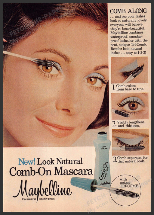 Maybelline Comb-on Mascara 1970s Print Advertisement 1976 Blue Beauty Shadow Fetch-the-Paper
