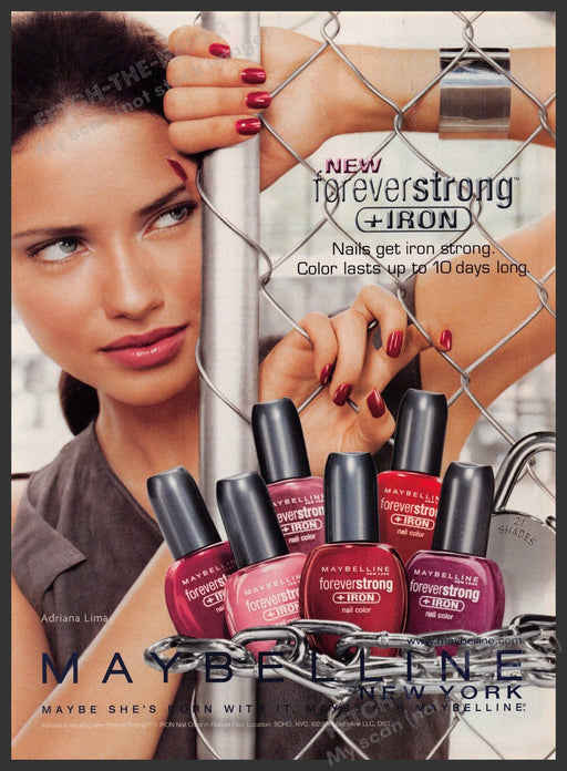 Maybelline Foreverstrong +Iron Nails 2000s Print Advertisement 2004 Adriana Lima Fetch-the-Paper