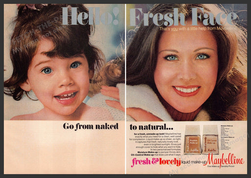 Maybelline Fresh & Lovely 1970s Print Advertisement (2 page) 1976 Girl to Woman Fetch-the-Paper