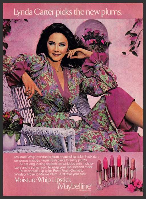 Maybelline Lynda Carter 1980s Print Advertisement 1982 Plums Fetch-the-Paper