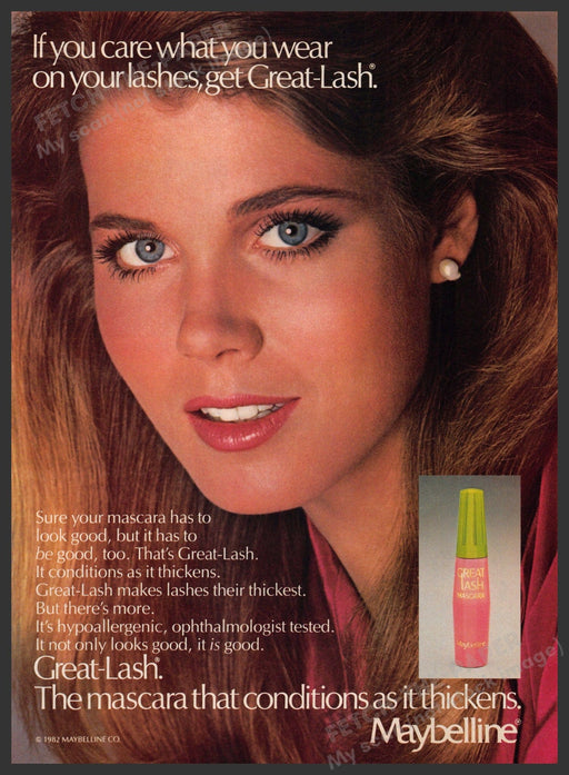 Maybelline Mascara 1980s Print Advertisement 1982 Great-Lash Fetch-the-Paper