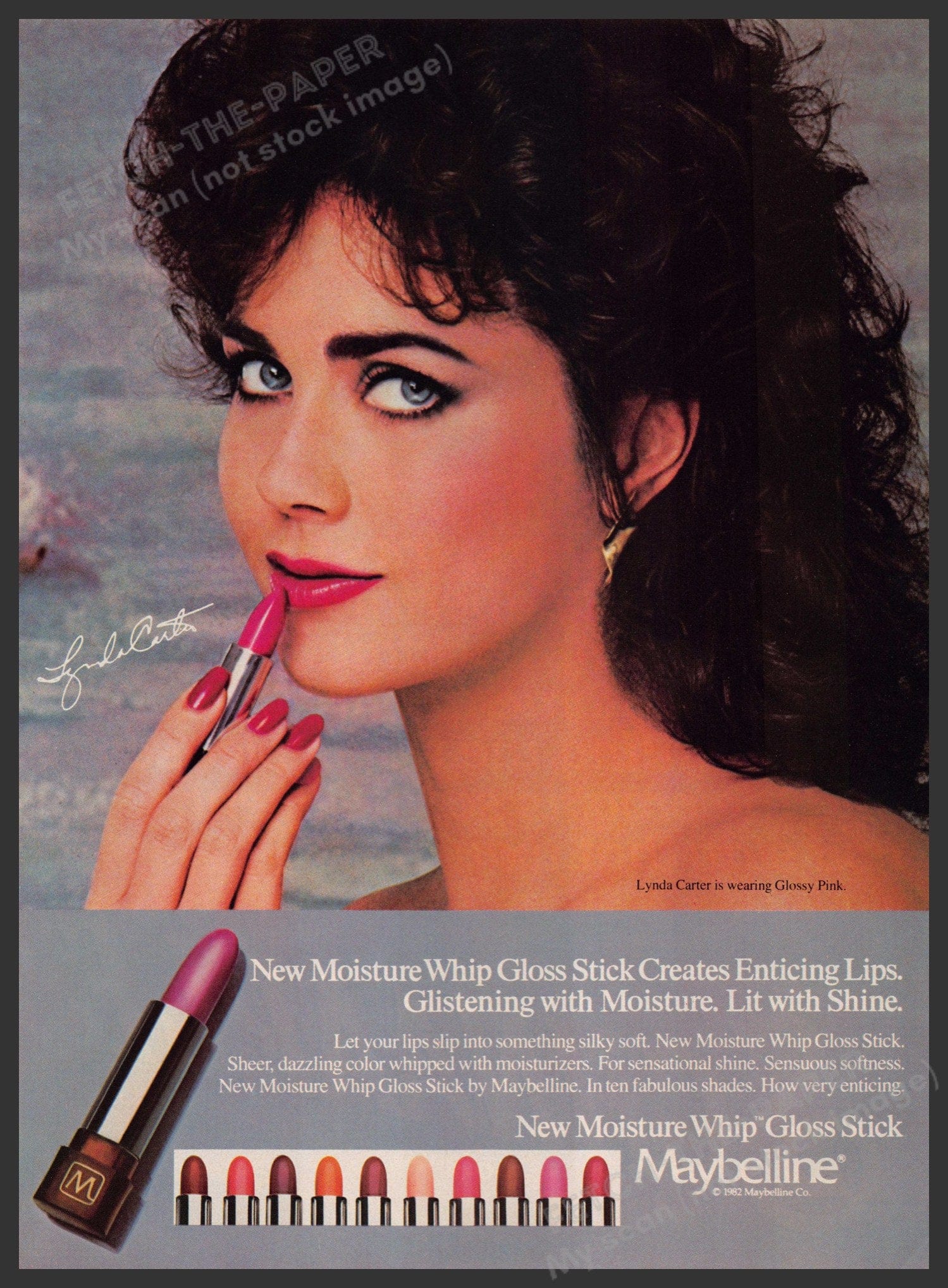 Vintage 1983 Maybelline Ad Lynda Carter Moisture Whip Gloss Stick vintage-1983-maybelline-ad-lynda-carter-moisture-whip-gloss-stick