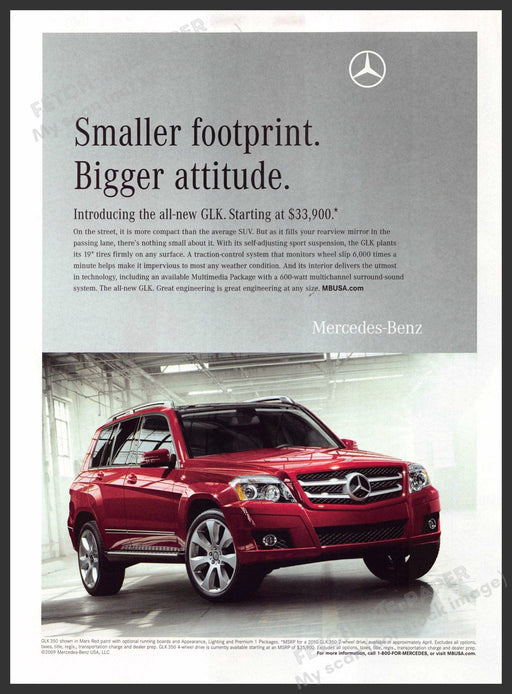 Mercedes-Benz GLK 2000s Magazine Print Advertisement 2009 Smaller Footprint Mercedes-Benz