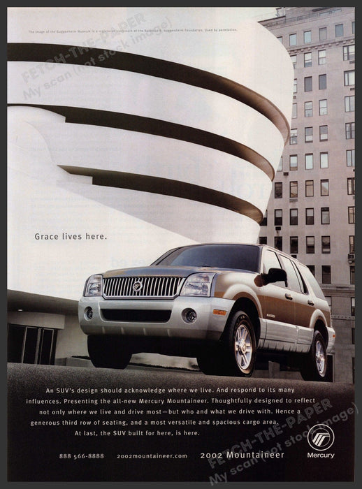 Mercury Mountaineer 2000s Print Advertisement 2001 "Grace lives here" Fetch-the-Paper
