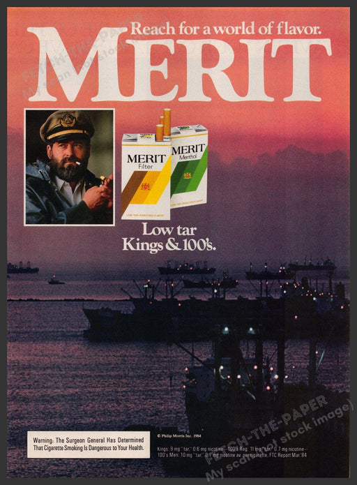 Merit Cigarettes 1980s Print Advertisement 1984 Evening Ship Harbor Fetch-the-Paper
