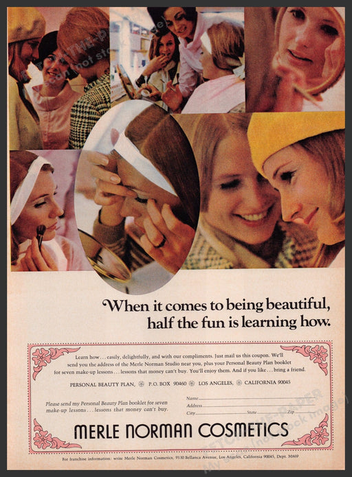 Merle Norman Cosmetics 1960s Print Advertisement Ad 1969 Beauty Plan Promo Fetch the Paper!