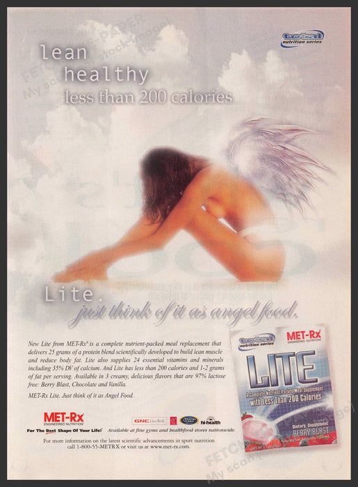 Met-Rx Lite 2000s Print Advertisement 2002 Weight Loss Bare Body Angel Wings Fetch-the-Paper
