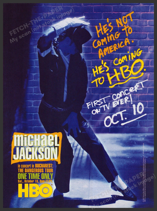 Michael Jackson HBO First Concert on T.V. 1990s Print Advertisement Ad 1992 Fetch the Paper!