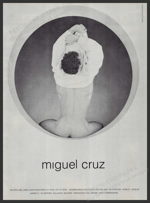 Miguel Cruz Clothing 1980s Print Advertisement Ad 1987 Bare Bottom Fetch-the-Paper