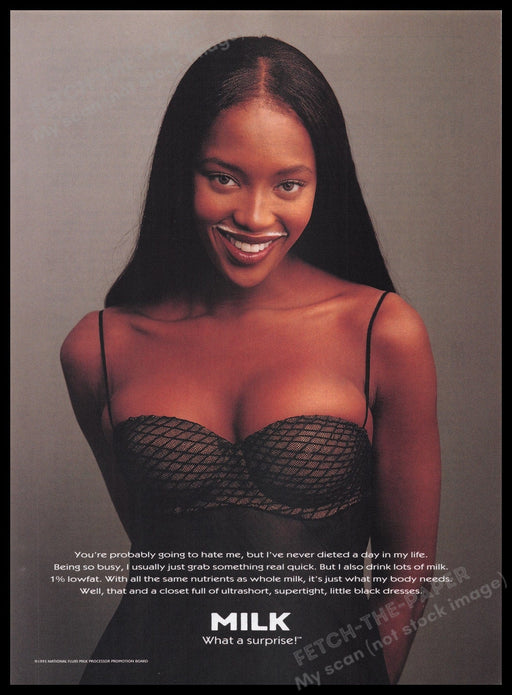 Milk Naomi Campbell 1990s Print Advertisement Ad 1995 Got Milk? Fetch the Paper!