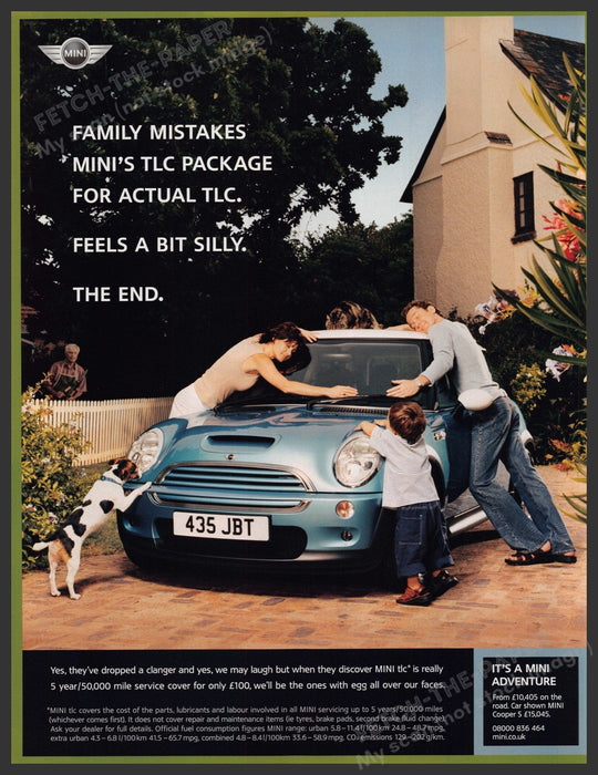 Mini TLC Car 2000s Print Advertisement Ad 2003 Family Hugging Vehicle Fetch-the-Paper