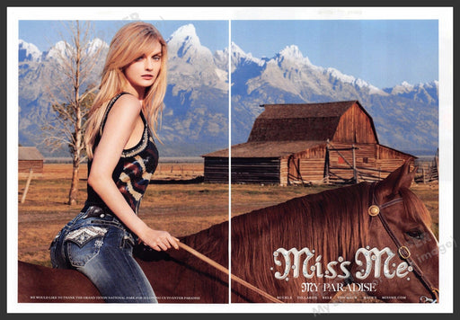 Miss Me Jeans 2010s Print Ad (2 page) 2013 My Paradise Horseback Mountains Fetch-the-Paper