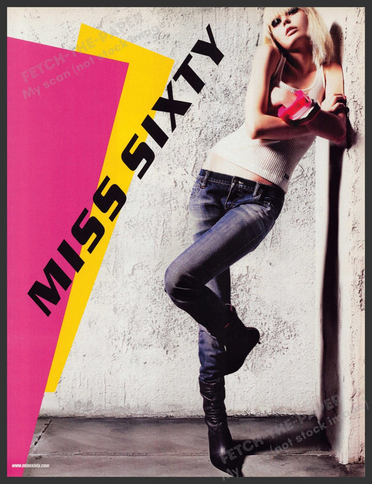 Miss Sixty Jeans 2000s Print Advertisement Ad 2003 Teen Against Wall Fetch-the-Paper