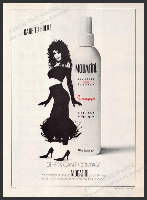 Modafini 1980s Print Advertisement 1987 "Dare the hold!" (Not the product) Modafini