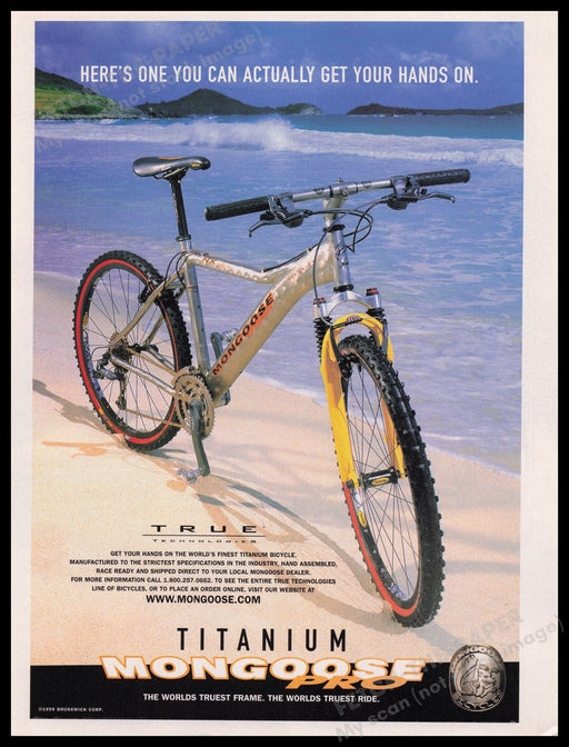 Mongoose Pro Titanium Bicycle 1990s Print Advertisement Ad 1999 Beach Fetch the Paper!