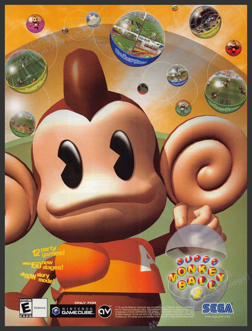 Monkey Ball 2000s Magazine Sega Video Game Print Advertisement 2002 Monkey Ball