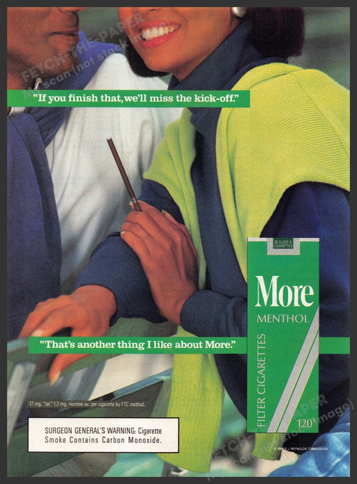 More Menthol 1980s Print Advertisement 1989 Cigarettes Football Kickoff Fans More Menthol