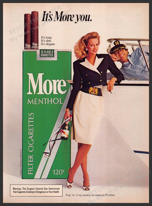 More Menthol Cigarettes 1980s Print Advertisement 1984 Legs Boat Captain Fetch-the-Paper