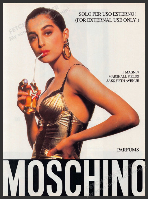 Moschino Perfume Parfum 1990s Print Advertisement 1991 "For external use only" Fetch-the-Paper