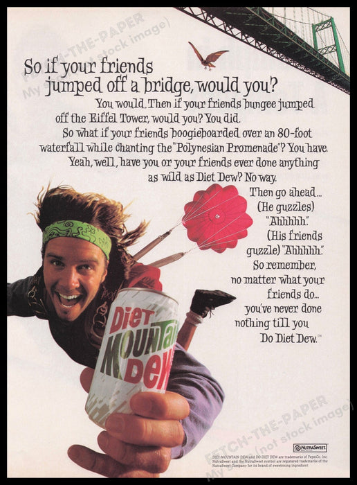 Mountain Dew Base Jumper 1990s Print Advertisement Ad 1993 Fetch the Paper!