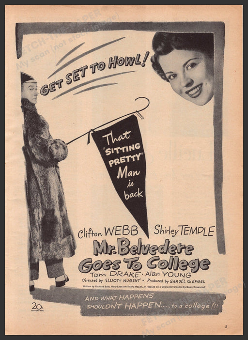 Mr. Belvedere Goes to College 1940s Print Advertisement Ad 1949 Shirley Temple Fetch-the-Paper