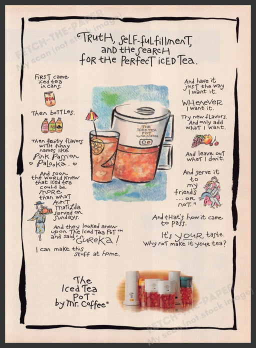 Mr. Coffee 1990s Print Advertisement 1995 The Ice Tea Pot Ad Promo Mr. Coffee