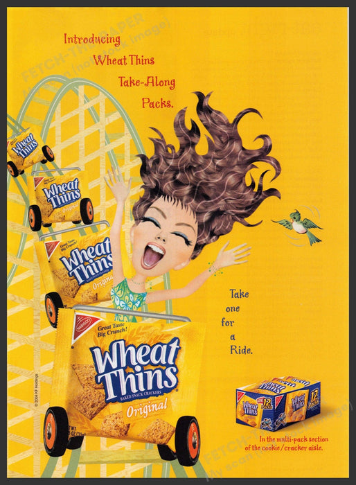 Nabisco Wheat Thins 2000s Print Advertisement 2004 Roller Coaster Illustrations Fetch-the-Paper